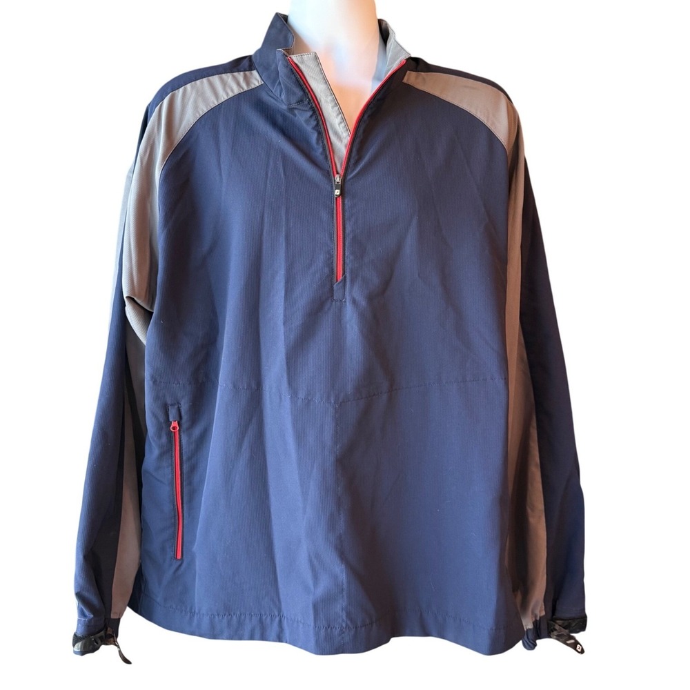 FootJoy Navy Gray Windbreaker Quarter Zip Pullover Jacket Men's Size Large